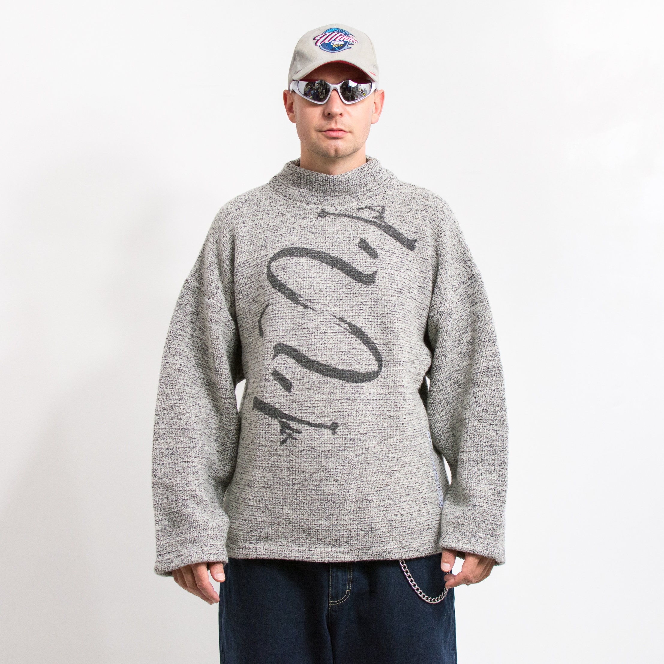Vintage 90's Wool Jumper Chunky Sweater Mockneck Oversized