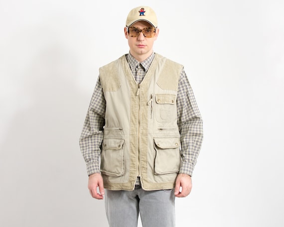 UncleEdVintage Insulated Fishing Vest Vintage Gilet 90s Cargo Hunting Sleeveless Jacket Men Size XL