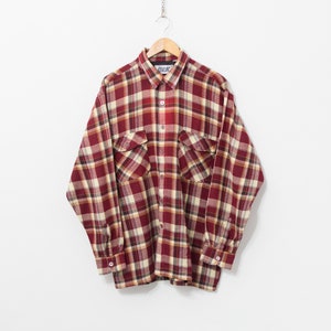 Koszula flanelowa w kratę z lat 90. wełna bordowa drwal vintage męska rozmiar XL