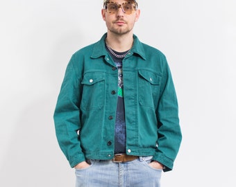 Green denim jacket vintage workwear men size M