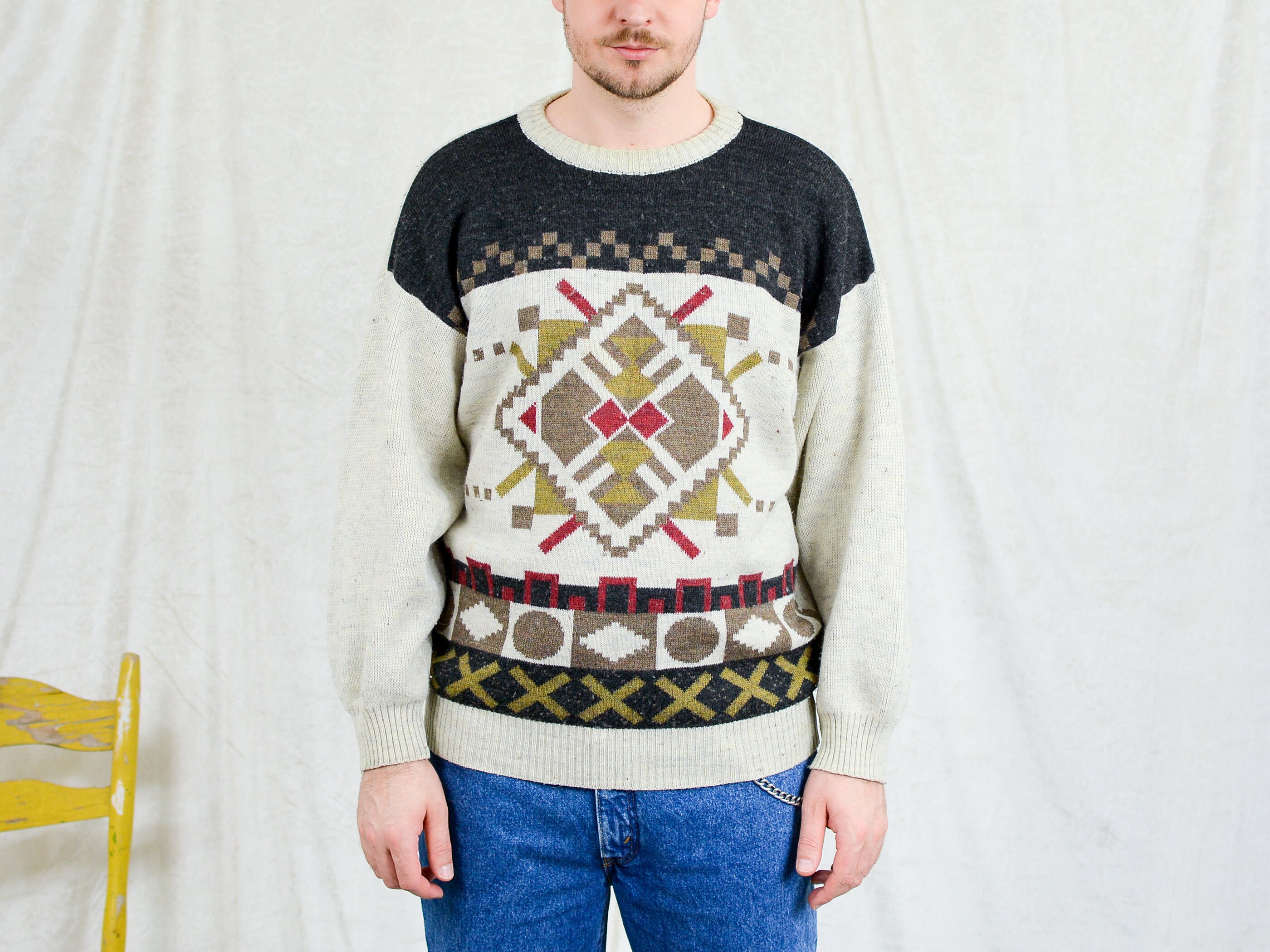 mens geometric jumper
