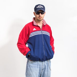 ADIDAS track jacket blue red zip up sweatshirt men size M/L