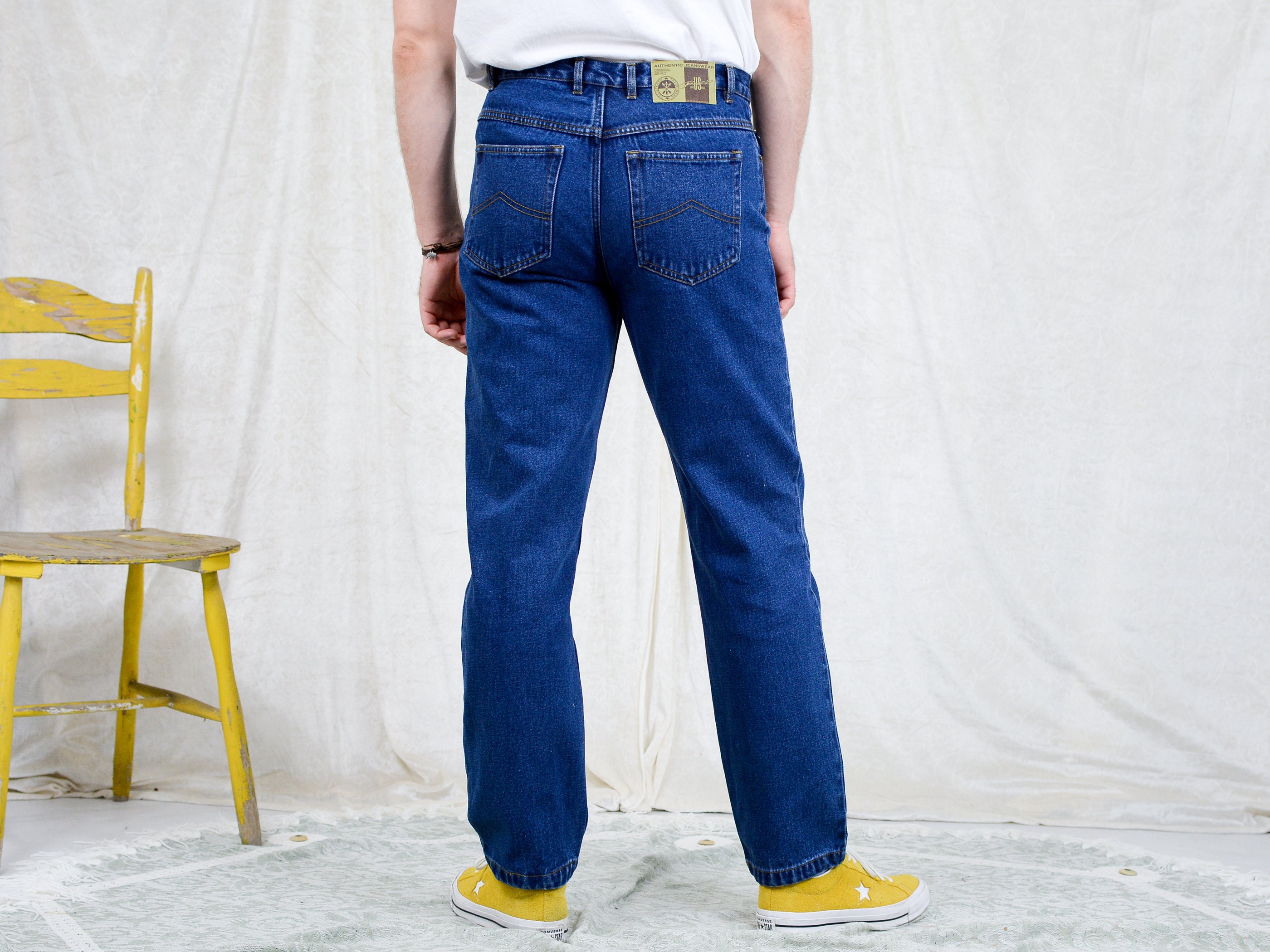 Authentic Jeans W35 L32 Navy Blue Denim High Waisted Vintage 90s