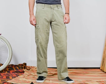 Corduroy pants beige pockets wide leg cargo style Vintage W36 L34 pockets hipster men 90's XL