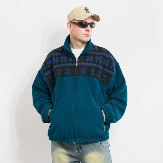 Fleece Jacket Vintage 90's Sweatshirt Zippered Oversized Men