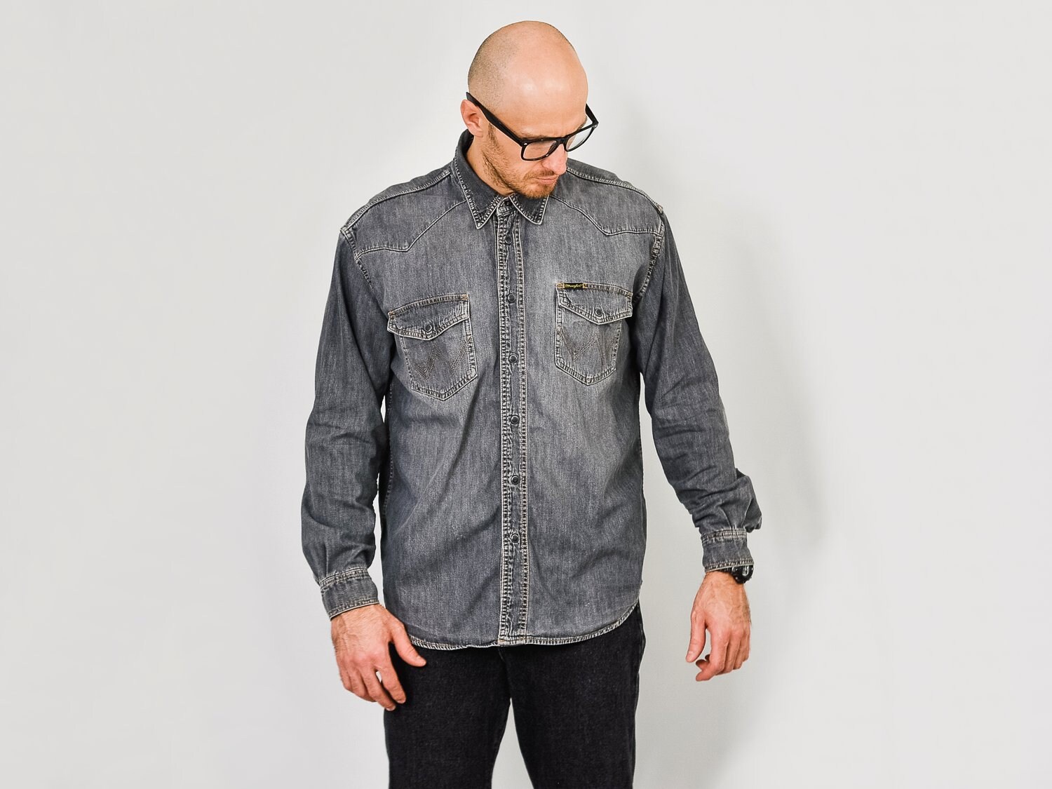 WRANGLER Shirt Vintage Denim Black Gray 