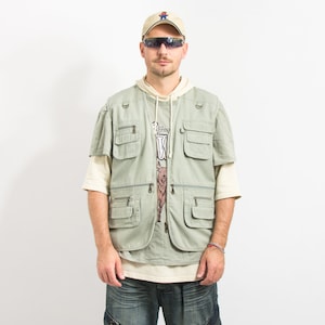 Anglerweste Vintage Denim Cargo 90er Jahre ärmellose Jacke Herren Größe L/XL