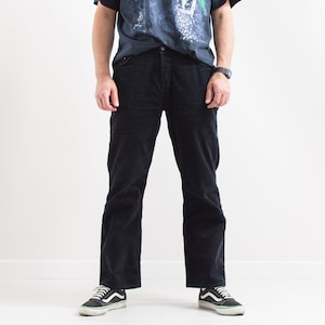 Black corduroy pants vintage trousers high waist men size L