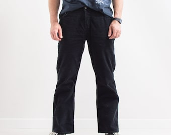 Black corduroy pants vintage trousers high waist men size L