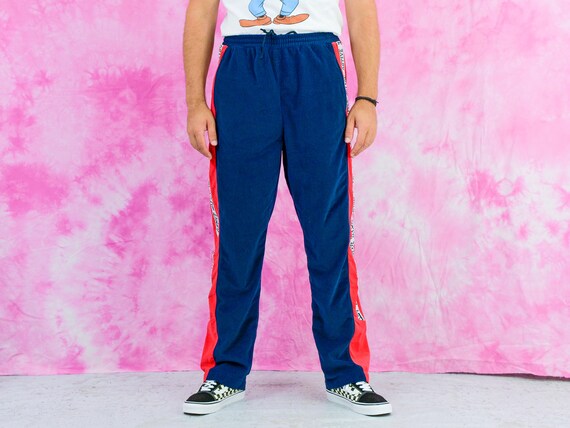 Pantalones de pista de terciopelo azul rojo Sudadera activa | Etsy México