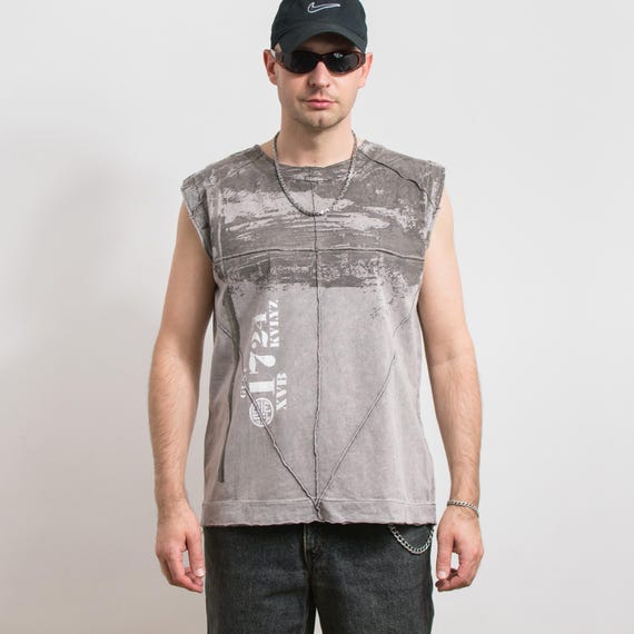 トップス goa Beige Tank Top Vintage y2k grunge Tank Top Vintage Y2K | Grunge Sleeveless Shirt Gray Military