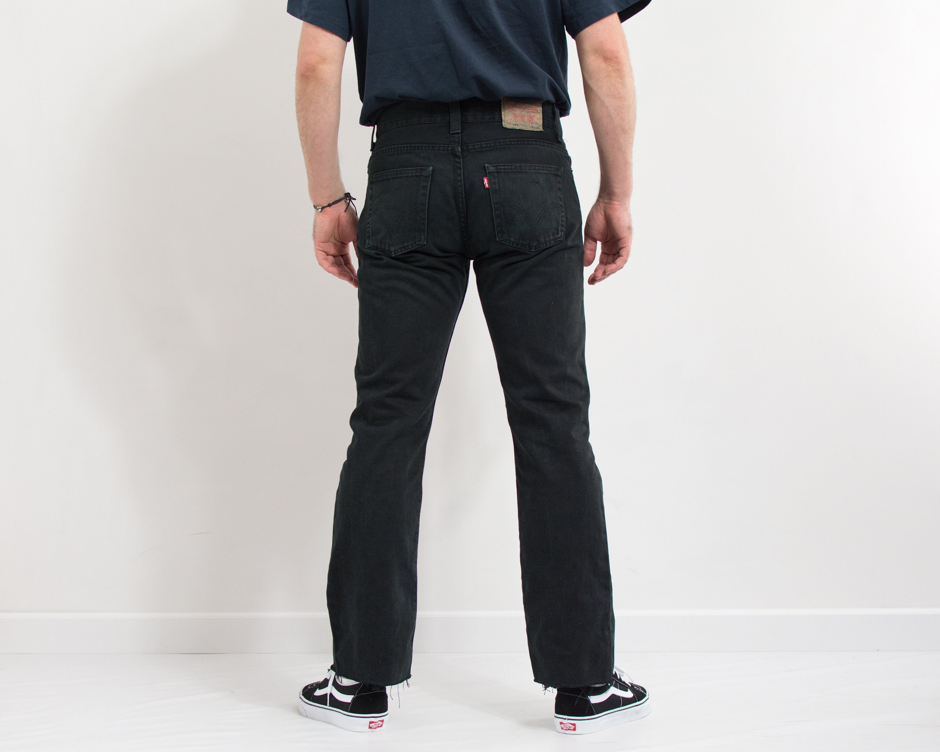 Levis 506 Jeans Black Vintage Distressed Denim Straight Leg Men