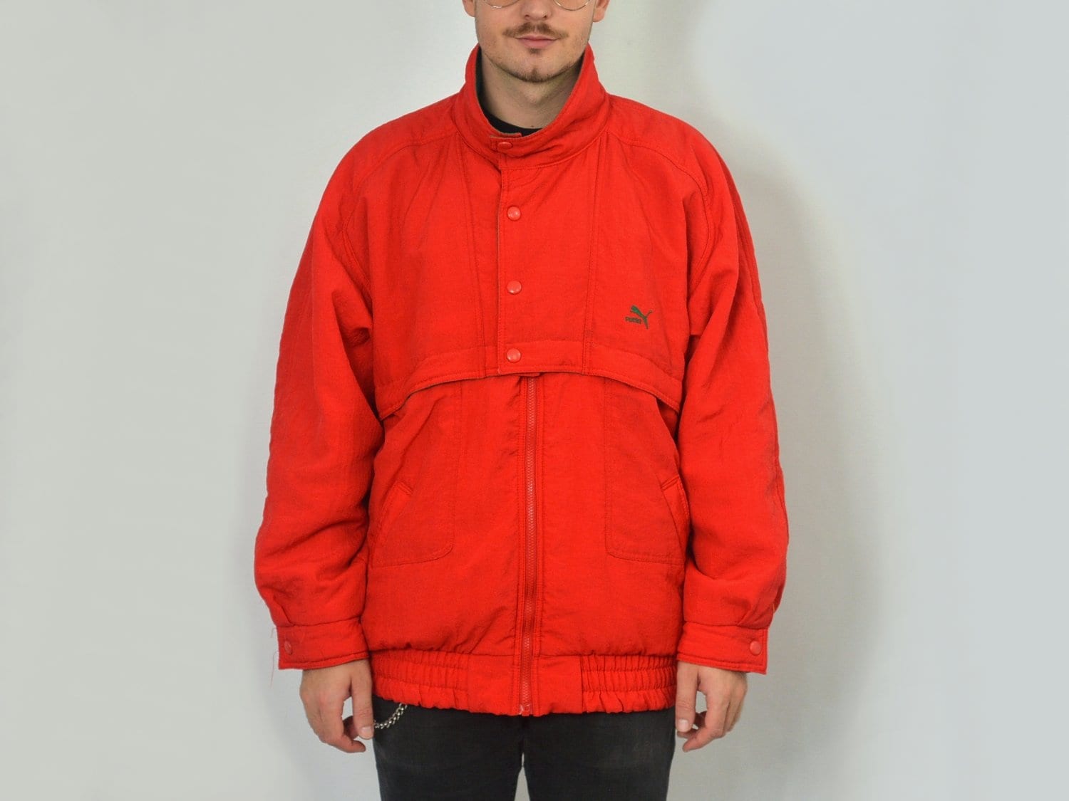 Vintage 80s PUMA Puffer Jacket: Red Bomber Windbreaker Vintage 80s PUMA Puffer Jacket: Red Bomber Windbreaker