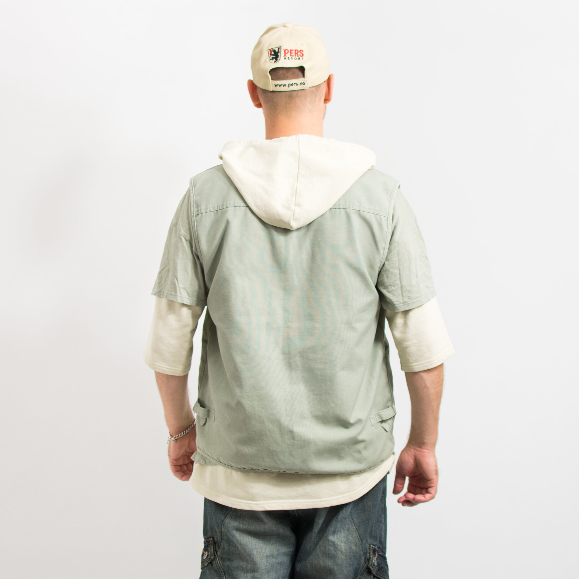 Fishing Vest Vintage Denim Cargo 90's Sleeveless Jacket Men