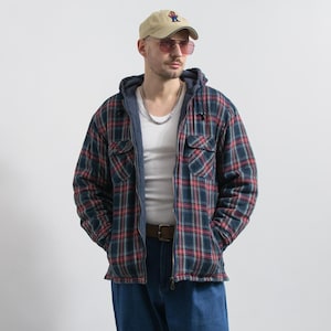 Chaqueta con capucha a cuadros vintage de los años 90 con castillo azul M