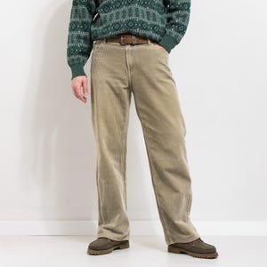 Pantalon en velours côtelé beige pantalon vintage taille haute homme taille L