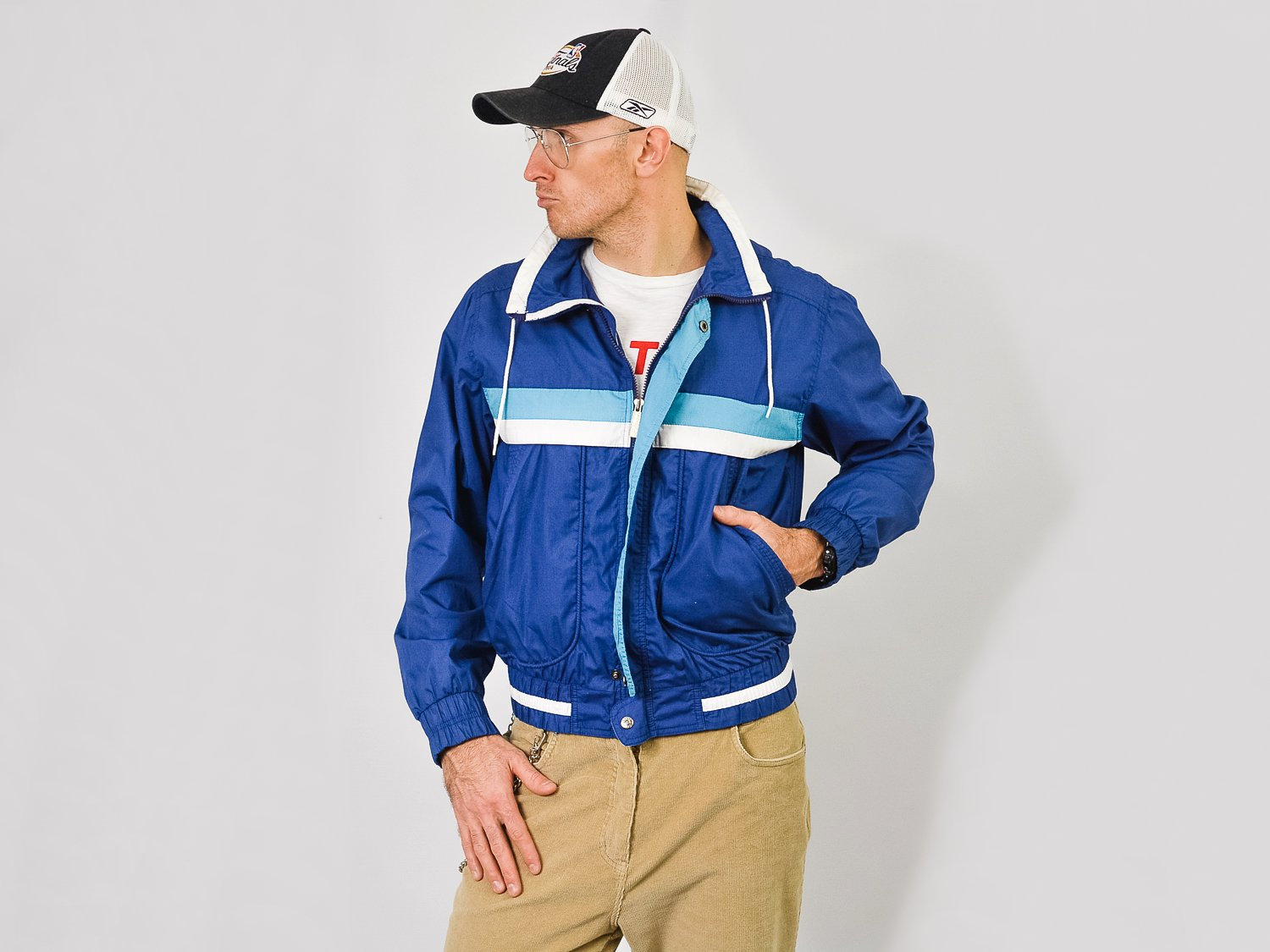 Eco Blue Bleach Monogram Reversible Windbreaker Jacket - GUESS