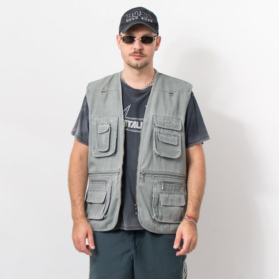 Fishing Utility Vest Vintage 90s Cargo Hunting Jacket Men Size L/XL 