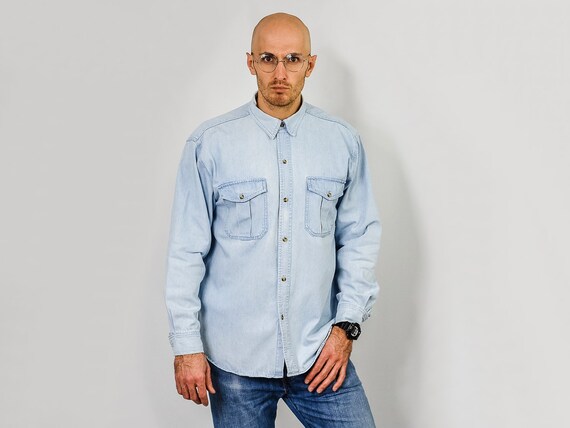 light blue jean button up shirt