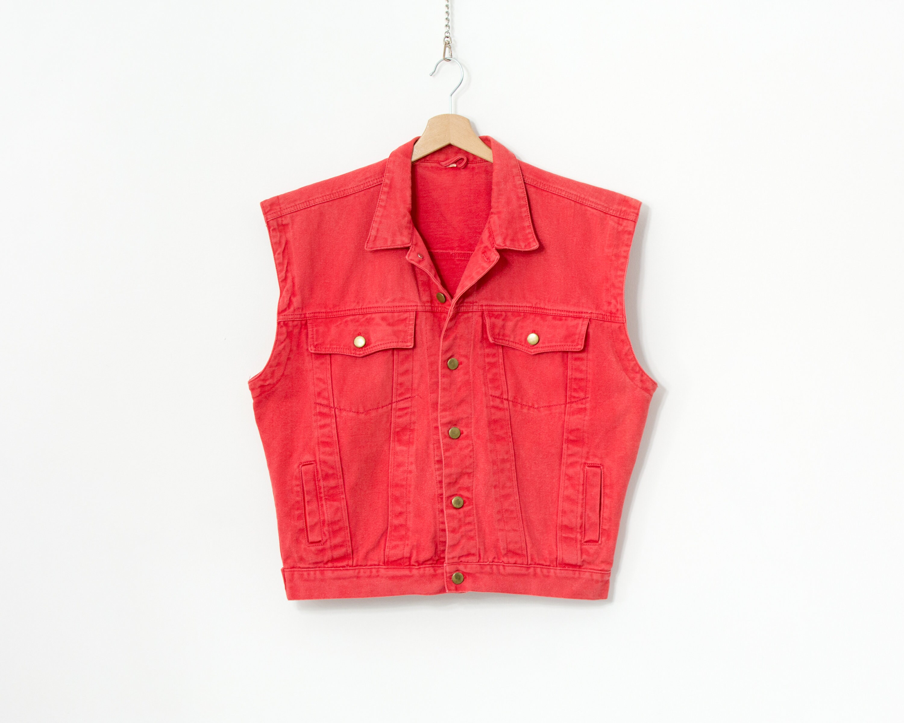 Oversized Red Denim Vest 90s Vintage Sleeveless Men Size L Etsy