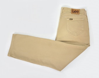 LEE jeans beige W36 L30 Vintage sandy yellow heavy cotton high waist waisted pants straight fit leg 90's XL
