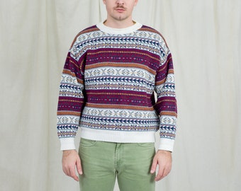 【70～80s ZIGZAG print sweatshirt】 1980s 1990s Black Blue Green Pink Zig Zag Striped Knit