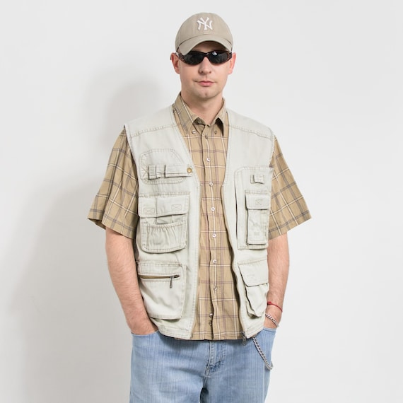 Vintage Utility Vest 90s Cargo Sleeveless Jacket Men Size L/XL - Etsy