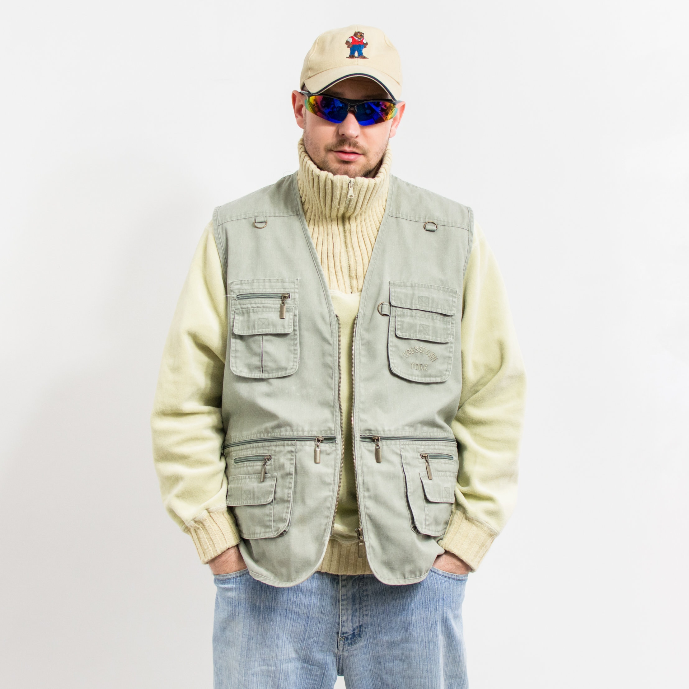 Gilet Utilitaire Vintage Cabela's – Pêche Et Outdoor, Bleu Taille L, état Impeccable