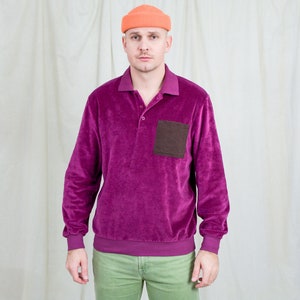 Velvet sweatshirt burgundy collared polo long sleeve shirt M Medium