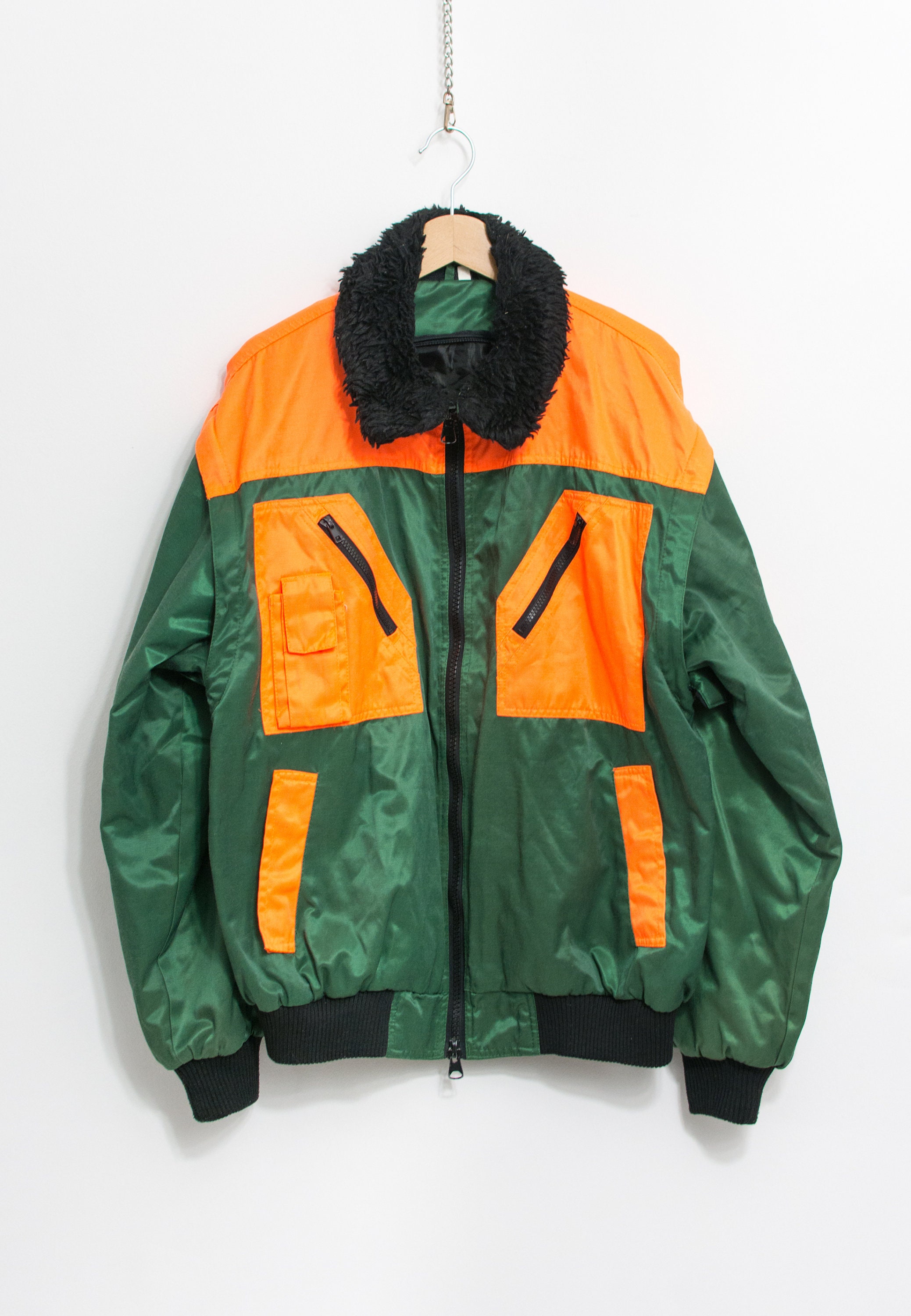 Working Jacket Puffy Bomber Orange Green Puffer Men Size L - Etsy