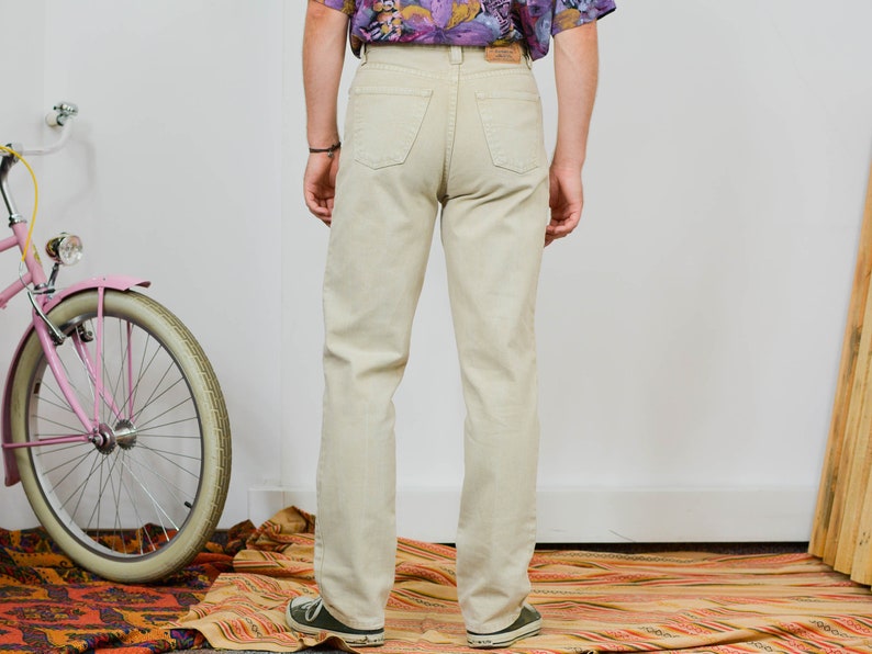 Beige jeans W32 L34 vintage 90/'s Angerlino heavyweight denim cotton high waist waisted pants straight fit leg 90/'s M Medium