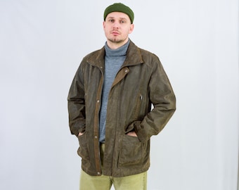 Bronze leather jacket vintage 90s lined men XL