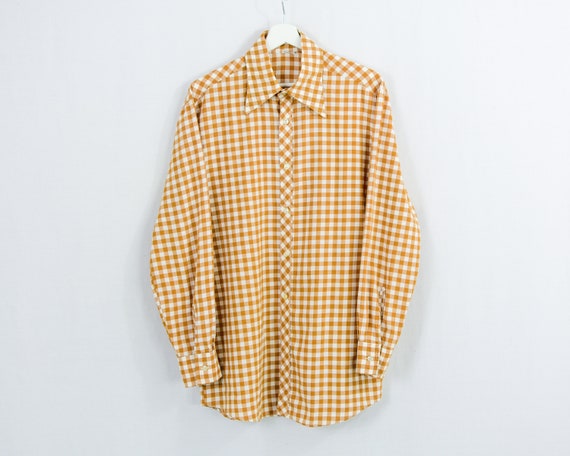 70s check shirt vintage button down collared top … - image 6