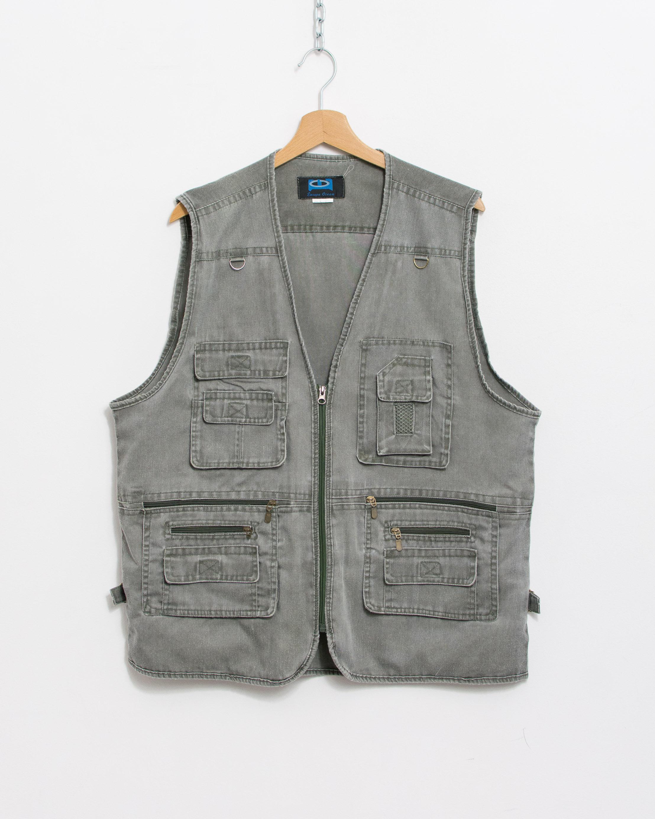 Vintage 90s Fishing Vest | Khaki Utility Cargo Multi Pocket 