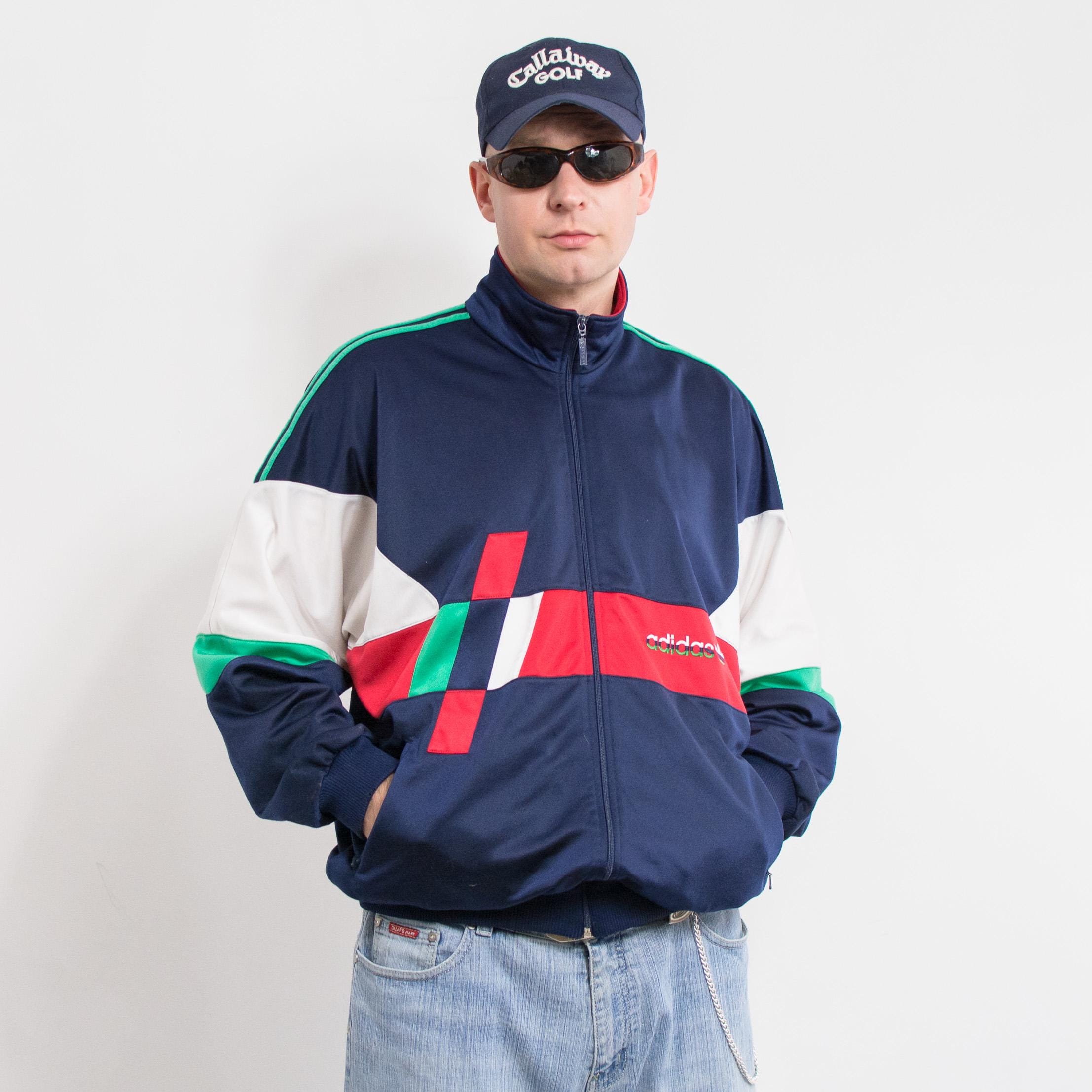 ADIDAS 80's Track Jacket Vintage Colorblock Tracksuit Top Men Size
