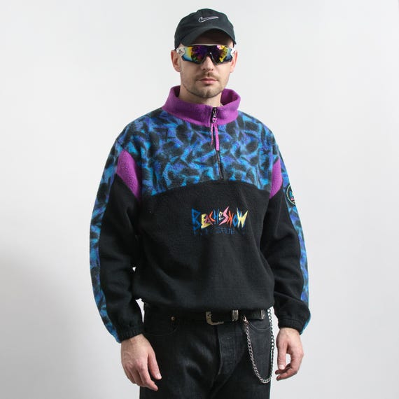 Vintage 90s Ski Fleece Pullover Colorful Oversized Half Zip L - Etsy
