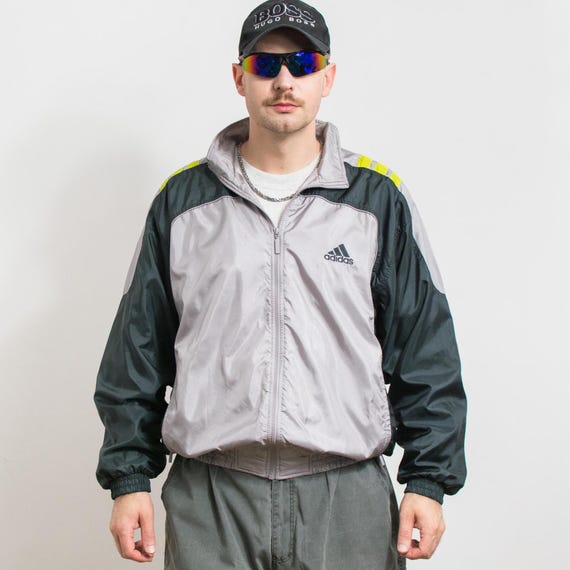 Adidas Track Jacket 90s | Vintage Gray Windbreaker | Nylon Zip up