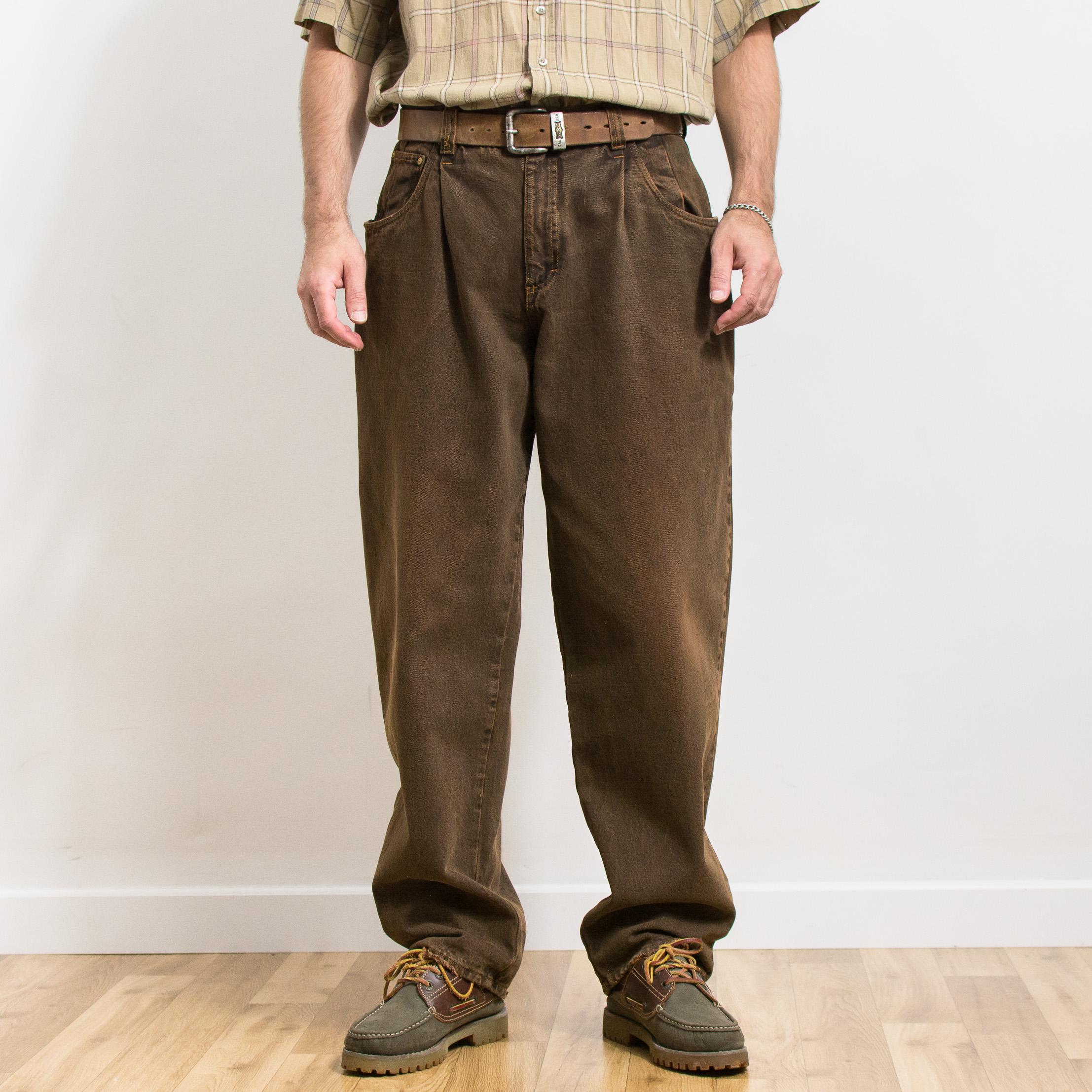 Vintage Brown Jeans 80s Pleated Baggy Tapered Leg XL - Etsy