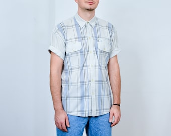 Polo vintage de cuadros de los años 90 - Hombre, manga corta, botones, talla XXL