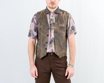 Gilet en Cuir Suede Sauvage Marron Motard Cowboy Western Habit Gilet en Cuir Suede Sauvage Marron Motard Cowboy Western Habit