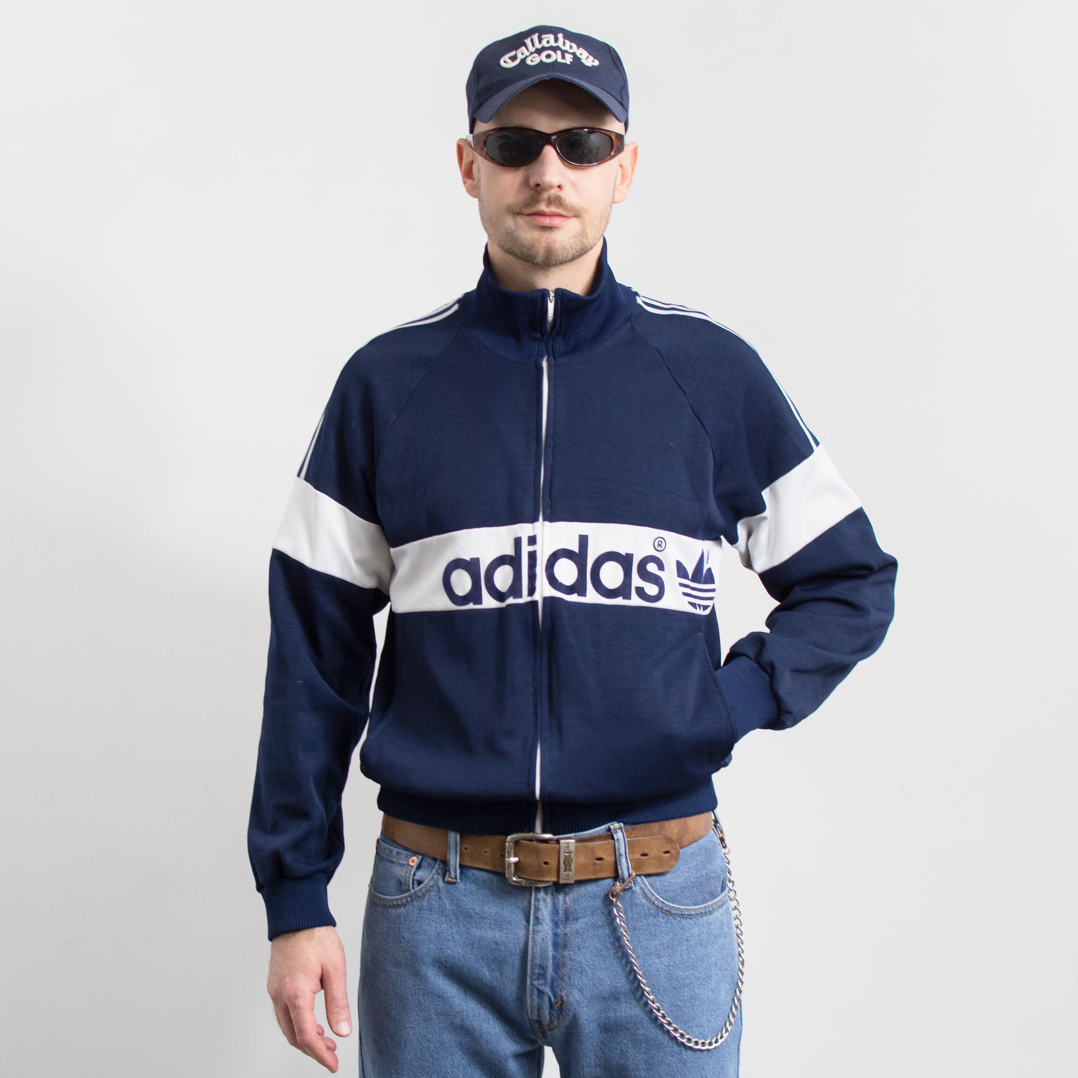 Vintage 70s Adidas Navy Track Jacket White Stripes Collectible M