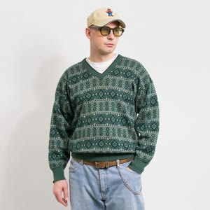 Geometrischer Pullover Vintage nordisch Pullover Zick Zack Männer Gr. L