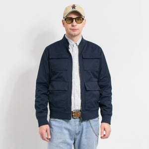 Navy Light Bomber Jacke | Cargo-Taschen Reißverschluss Streetwear Mantel | Größe S/M