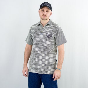 90s polo shirt gray vintage collred short sleeve textured men Small
