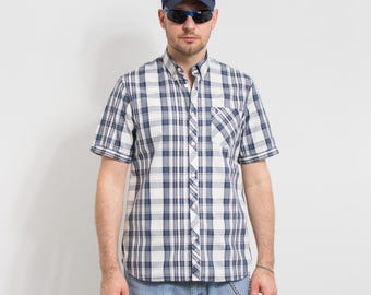 Fred Perry Chemise boutonnée à manches longues à carreaux Bleu Noir Homme Taille M - France Fred Perry Chemise boutonnée à manches longues à carreaux Bleu Noir Homme Taille M - France
