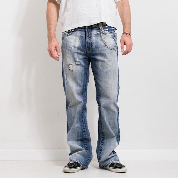 パンツ fuga Distressed Bootcut Denim y2k vkei Vintage Y2K Fishbone Bootcut Jeans | Distressed Faded Denim