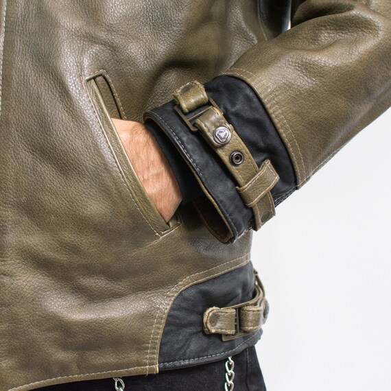 Leather Jacket Vintage Khaki Green Distressed Men Size L - Etsy UK