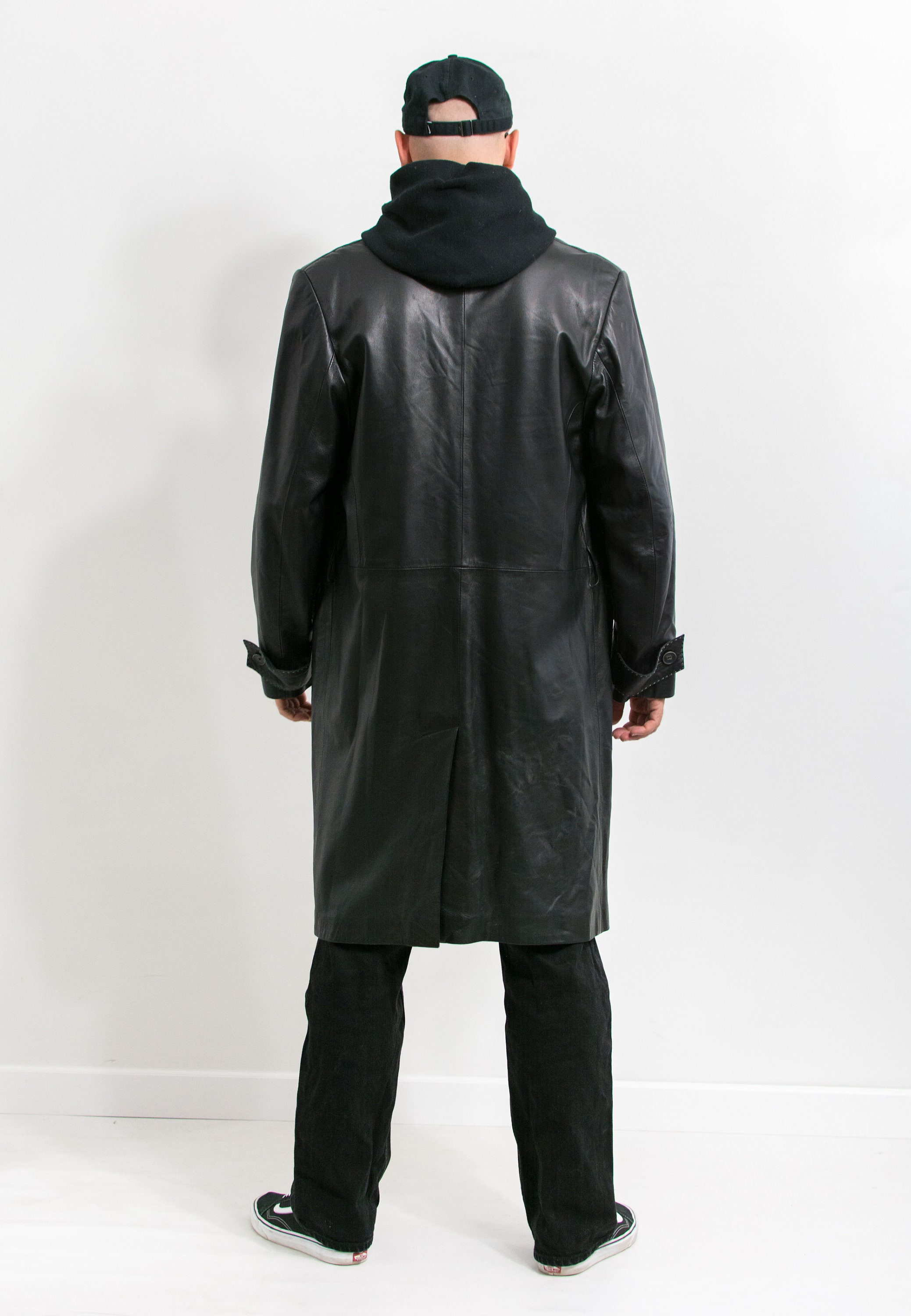 ◆DEINET◆ VINTAGE LEATHER TRENCH COAT IN BLACK KDTXE4F8311 Vintage Leather Trench Coat Black Women's M L Knee Length | eBay