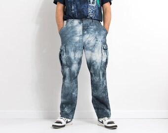 【KOOLOSET】Vintage Dyeing Cut Cargo Pants Tie Dye Cargo Pants Vintage Wide Leg Baggy Trousers Size W34