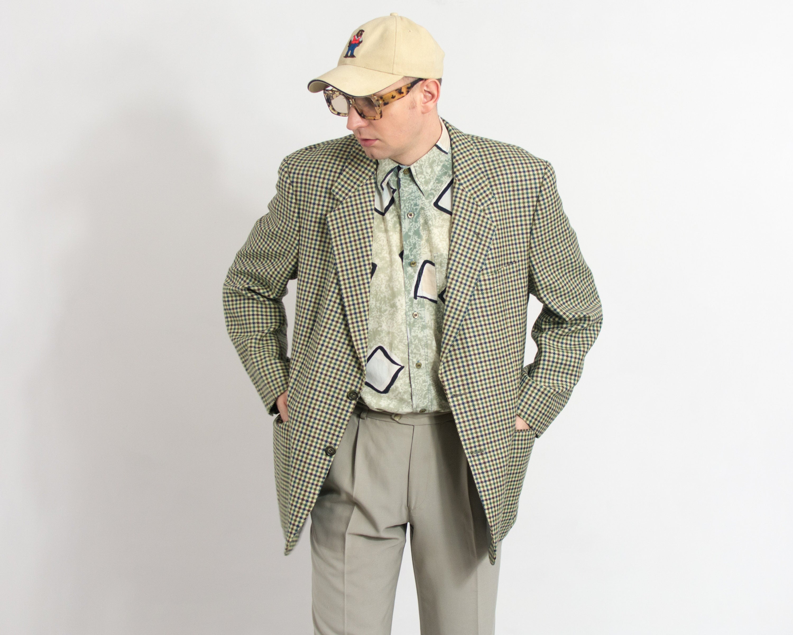 Pure wool blazer Desch vintage plaid suit jacket preppy size XL